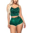 thumbnail image 1 of Women 2PCS Lingerie Set Slim Solid Sling Crop Top Short Elastic Band Pants, 1 of 9