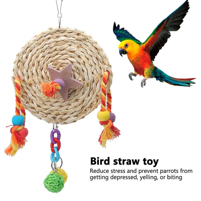 Chewing Toy, Bird Non- Straw Plaited Wood Block Biting Hanging Swing Toy Cage Accessories For Parrots