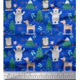 thumbnail image 1 of Soimoi Blue Poly Georgette Fabric Bear & Reindeer Cartoon Printed Fabric 1 Yard 42 Inch Wide, 1 of 5