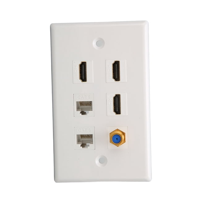 HD Multimedia Interface Wall Plate, Decorative Professional TV F Head Ethernet Wall Plate 6 Ports For Home