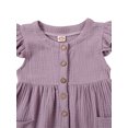 thumbnail image 2 of Gupgi Girls  Fly Sleeve Dress Solid Color Round Collar Single-breasted Dresses, 2 of 9