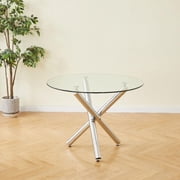 Velets 36" Round Glass Top Dining Table with Chrome Metal Legs, Modern Small Space Kitchen & Dining Room Table