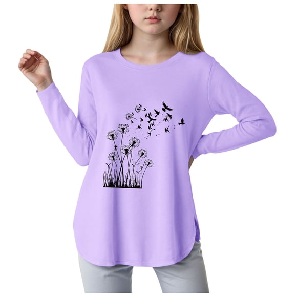 Curenmufel Shirts for Teens Girls Kids Tops Girls Long Sleeve Tee Shirts Cute Pinted Fashion Sweatshirt Pullover Top Size 11-12 (Purple,11-12 Years)
