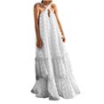 thumbnail image 2 of HKEJIAOI Robe Fleurie pour Femmes Robe d'Anniversaire Mode pour Femmes Bohème Col en V Ample Sans Manches Unie Mi-Mollet Économies Liquidation Blanc, 2 of 9
