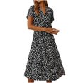 thumbnail image 2 of Pisexur Robe à Manches Courtes à Col en V pour Femme, Mode d'Été Décontractée, Imprimé à Pois, Robe à Manches Courtes à Cordon, Robe pour Femme en Liquidation, 2 of 9