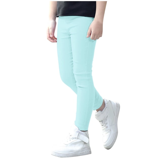GDREDA Girls' Basic Solid Full Length Cotton Soft Leggings (Light Blue,3-4 Years)