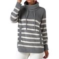 thumbnail image 4 of Women Stripe Turtle Neck Pocket Front Long Sleeve Knitted Sweater, 4 of 7