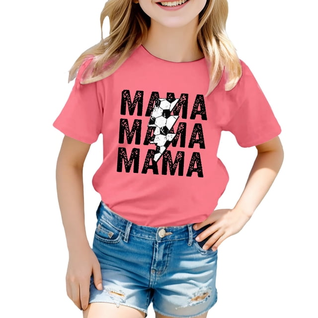 T-Shirts d'Été pour Filles, Imprimé Lettres, Manches Courtes, Basiques, Col Rond, Sport, Taille 12-13T