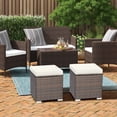 thumbnail image 3 of Patiojoy 2 Pieces Patio Ottoman Multipurpose Outdoor Wicker Footstool Storage Box Side Table w/ Solid Metal Frame Additional Seating w/ Removable Cushions Off White, 3 of 7