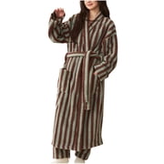 FRSASU Striped Bathrobe Warm Cozy Fluffy Coral Fleece Robe Oversized Long Fuzzy Robe with pocket for Women Brown