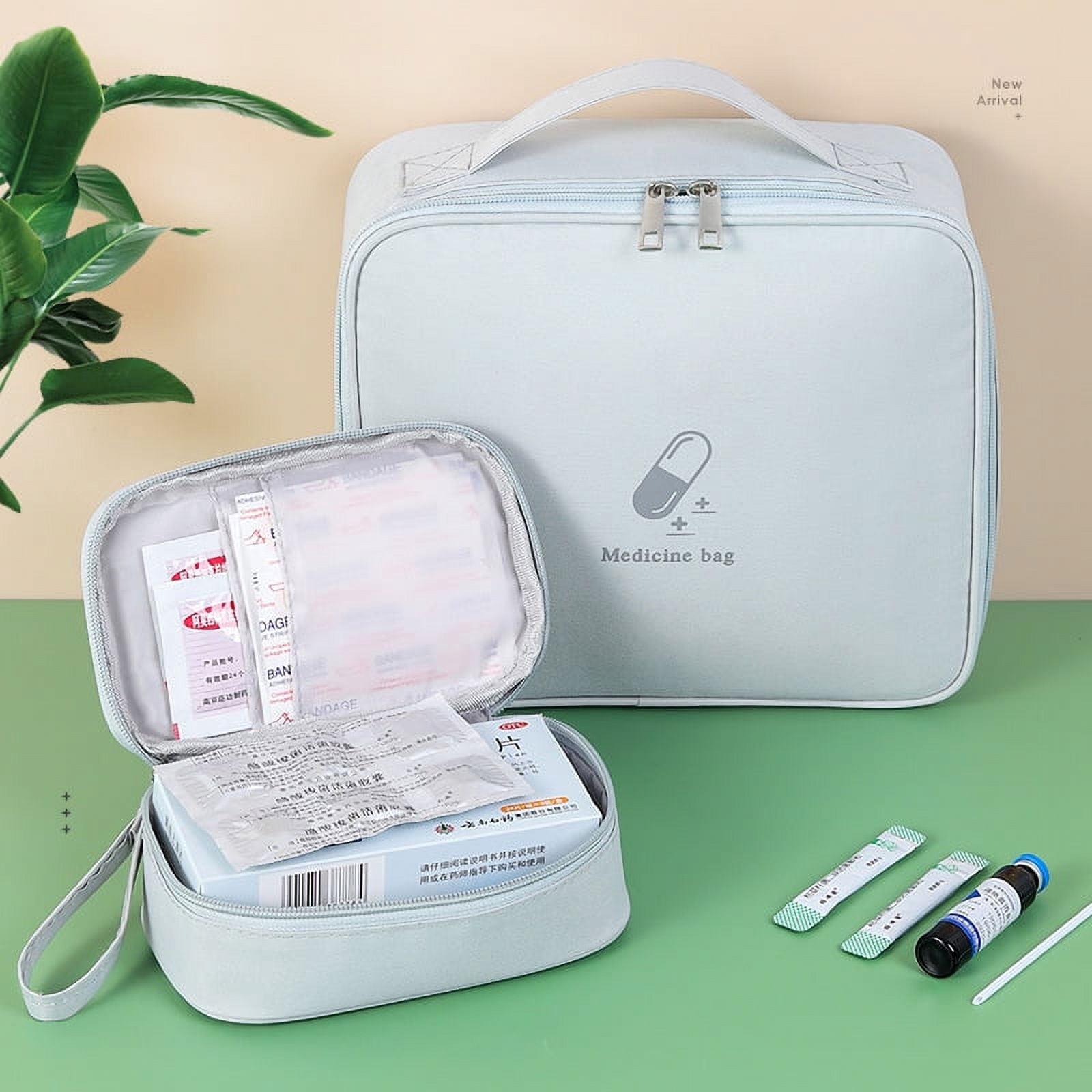 Large Grey Durable Fabric Medical Storage Organizer: Portable Handheld Emergency First Aid Kit for Home, Travel, Business Trips & Outdoor Activities – Convenient Essential Medicine Holder for