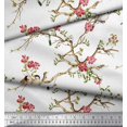 thumbnail image 3 of Soimoi White polyester Crepe Fabric Floral & Franklin Gull Bird Print Sewing Fabric Yard 52 Inch Wide, 3 of 5