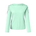 thumbnail image 4 of Women's Round Neck Solid Color Hollow Stitching Long Sleeved T Shirt, 4 of 5