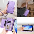 thumbnail image 3 of Case for Oneplus NORD CE 2 5G Zipper Wallet Flip Cover with Card Holder, Photo Frame, Kickstand & Lanyard, PU Leather Purple, 3 of 5