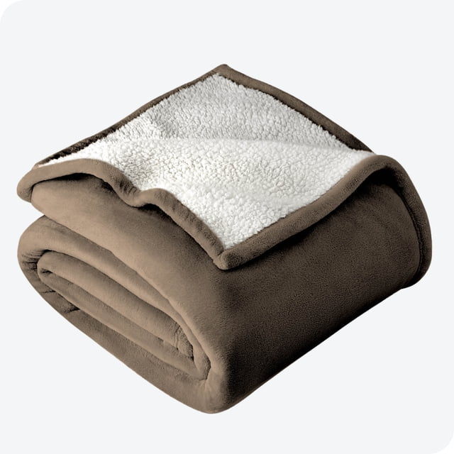 Bare Home Couverture de Lit en Sherpa Pelucheuse - Duveteuse et Douce - Réversible - Légère - Lit Simple/simple TG, Taupe