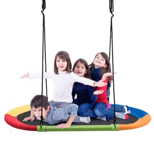 Patiojoy 60" Flying Saucer Tree Swing Set Outdoor Oval Swing Adjustable Hanging Ropes for Kids Colorful