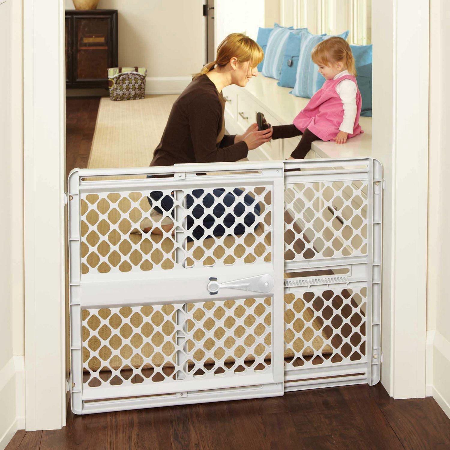 North States Pressure or Hardware-Mount Plastic Supergate Classic Baby or Pet Gate - Light Grey