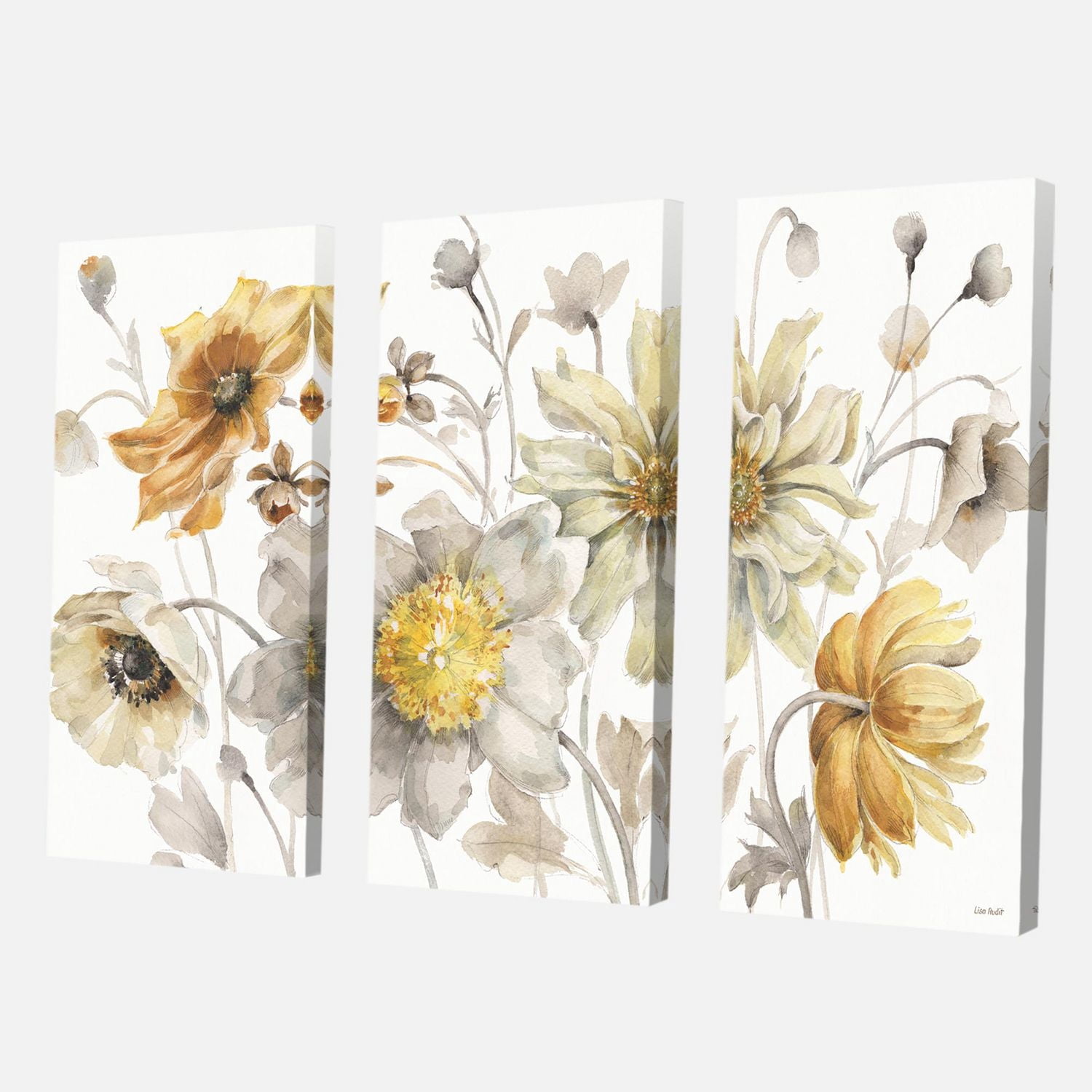 Designart Champs d'or Aquarelle Fleur VII Art mural sur toile
