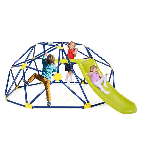 Gymax Dôme d'Escalade de 8 Pi avec Glissade, Gymnase de Jungle Extérieur pour Enfants