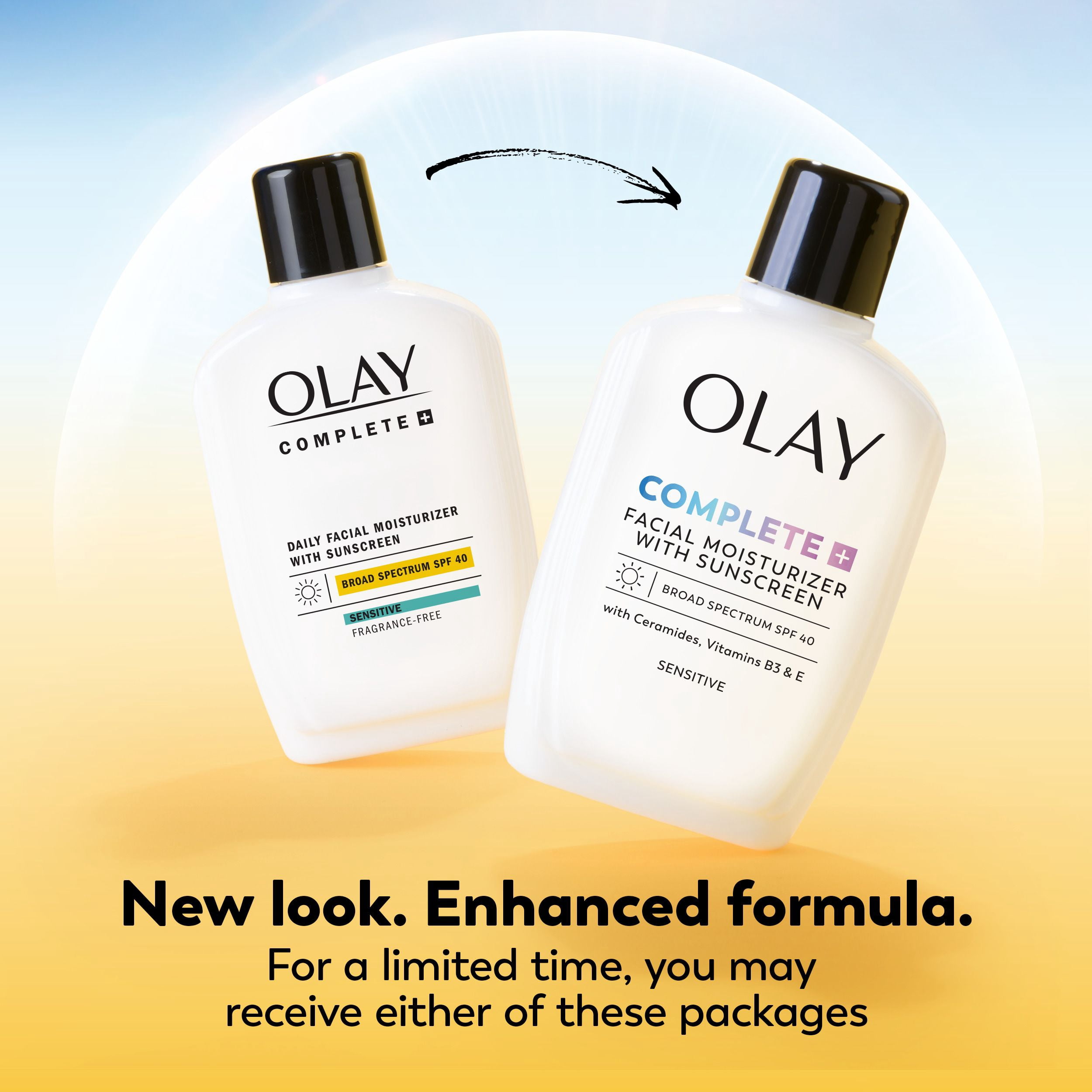 Hydratant Pour Le Visage Olay Complet+ avec Fps 40, Sans Parfum Pour La Peau Sensible, Protection Solaire À Large Spectre – Sans Traces Blanche, Nourrit La Barrière D’Hydratation – Céramides, 177 mL