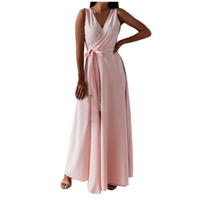Cameland Mode Femmes Été Décontracté Uni Col en V Sans Manches Gilet Robe Longue