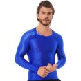 thumbnail image 3 of Jhaoyu Men's Glossy Long Sleeve Compression Shirts Athletic Workout Sports Rash Guard Undershirt Blue L, 3 of 6