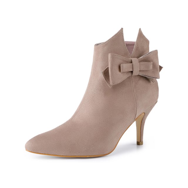 Unique Bargains Women's Flower Point Toe Size Zipper Stiletto Heel Ankle Boots