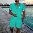 thumbnail image 2 of FhsagQ Men's Shirts Mens Shirts Tops No Fly Male Casual Striped Gradient Ramp Print Two Piece Suit Zipper Short Sleeve Top Blouse Suit Drawstring Pocket Short Set Green XXXL, 2 of 4