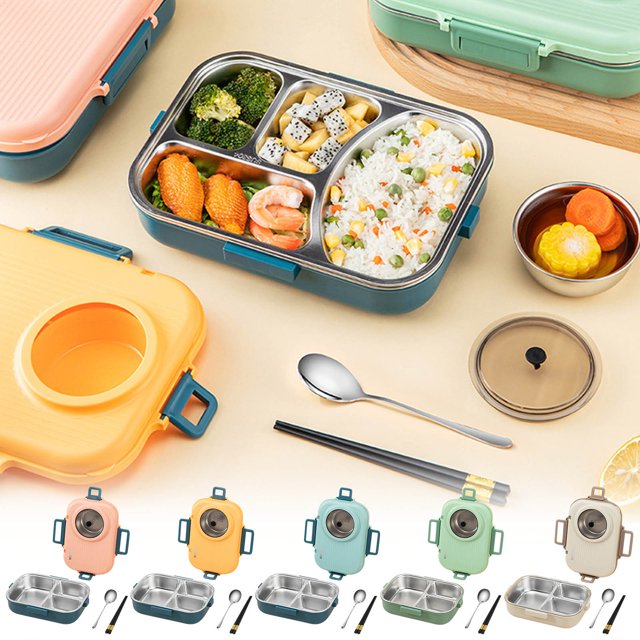 Xihbxyly Lunch Box Bento Box 1400ml Stainless Steel Bento Lunch Box For Kids And Adults Stackable Containers With 4 Compartments Suitable for Children, Adult Lunches and Fruit Use
