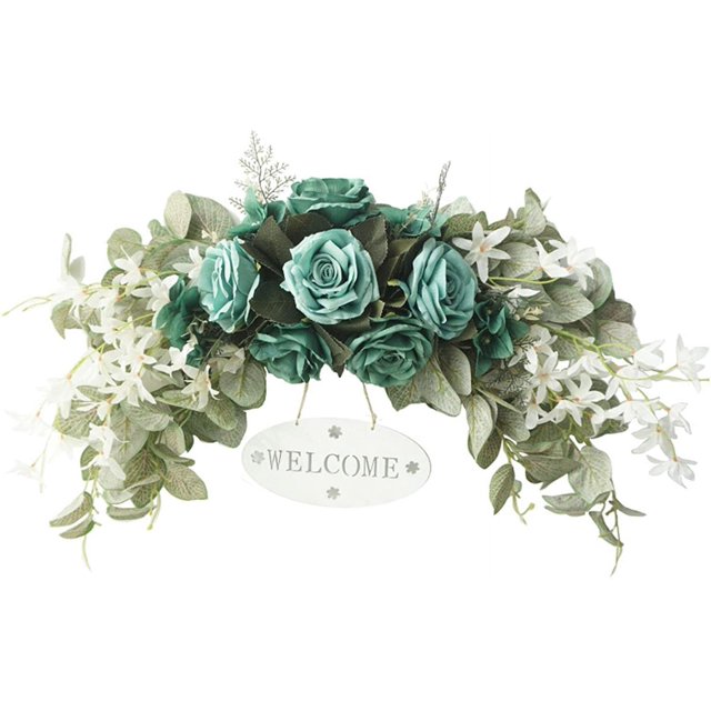ORUYROP 30 Inch Decorative Floral Swag,Spring Rose Swag with Green Leaves and Welcome Sign,Artificial Floral Swag for Lintel Wedding Arch Home Party Garden Decor