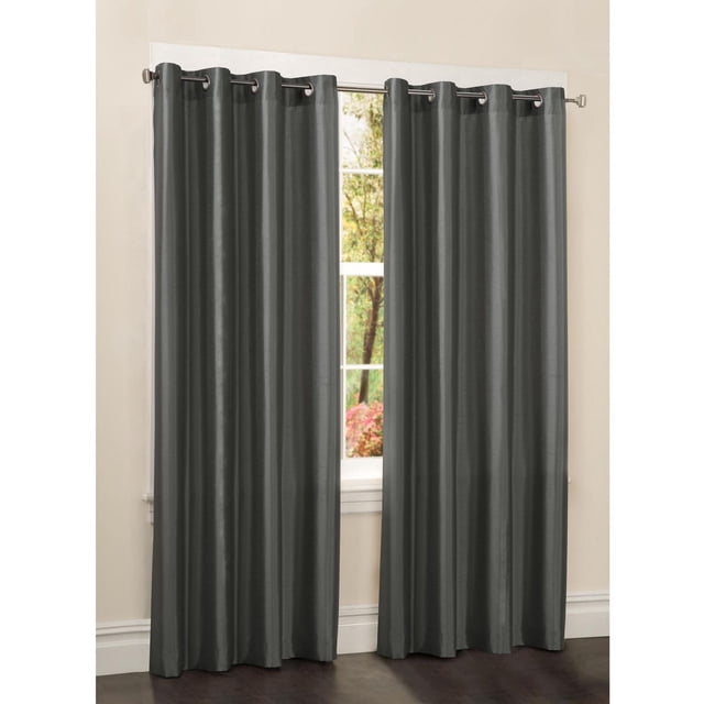 Mainstays Faux Silk 84" Drapery Grommet Window Curtains Panel, Charcoal