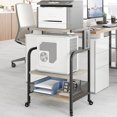 thumbnail image 1 of Grand Support d'Imprimante avec Prises de Courant et Ports de Recharge USB, Table d'Imprimante Mobile avec Tablette Ajustable, Support d'Imprimante Roulant à 3 Niveaux avec Roues pour Bureau à Domicile, Gris Rustique/brun Rustique, 1 of 9