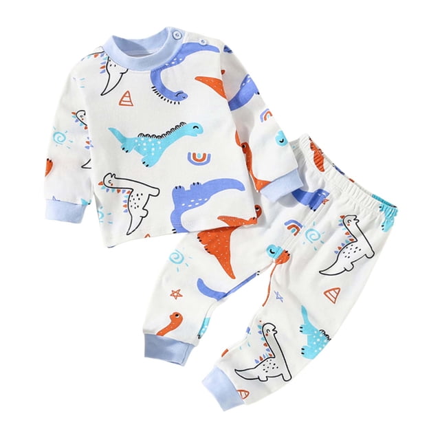 WUANDIXFA Toddler Clothes for Girls Childrens Comfortable and Breathable Long Sleeved Home Clothes Two Piece Set with Cute Cartoon Pattern Light Blue,4-5 Years