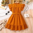 thumbnail image 4 of Coerni Girls Ruffle Fly Sleeve Princess Dress Solid Color Birthday Party Dress Square Neck High Waist Tutu Dresses, 4 of 9