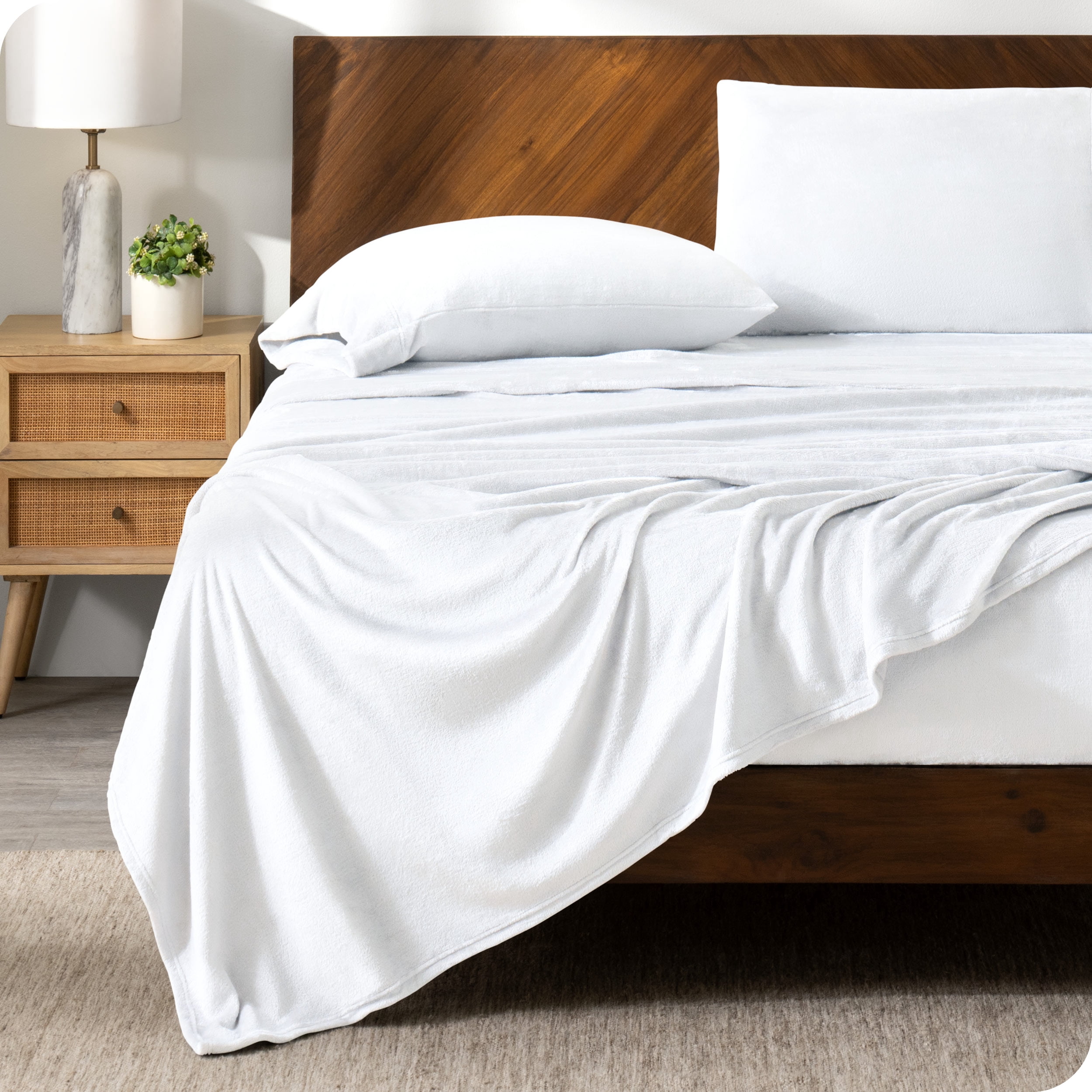 Bare Home Ensemble de Draps en Molleton Microplush - Ultra Doux - Poche Profonde - Très Grand Simple, Blanc