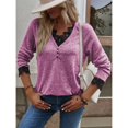 thumbnail image 2 of Haut Tricoté pour Femmes, Col en V, Manches Raglan, Confortable pour le Travail, pour les Rendez-Vous, Gris, Noir, Rouge, Bleu, Kaki, Rose Vif, Couleur Citrouille, 2 of 7