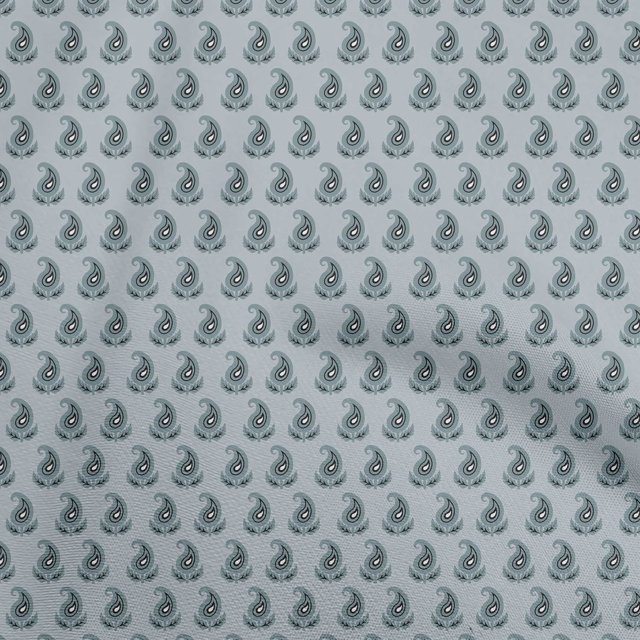 oneOone Silk Tabby Gray Fabric Asian Paisley Block Craft Projects Decor Fabric Printed By The Yard 42 Inch Wide