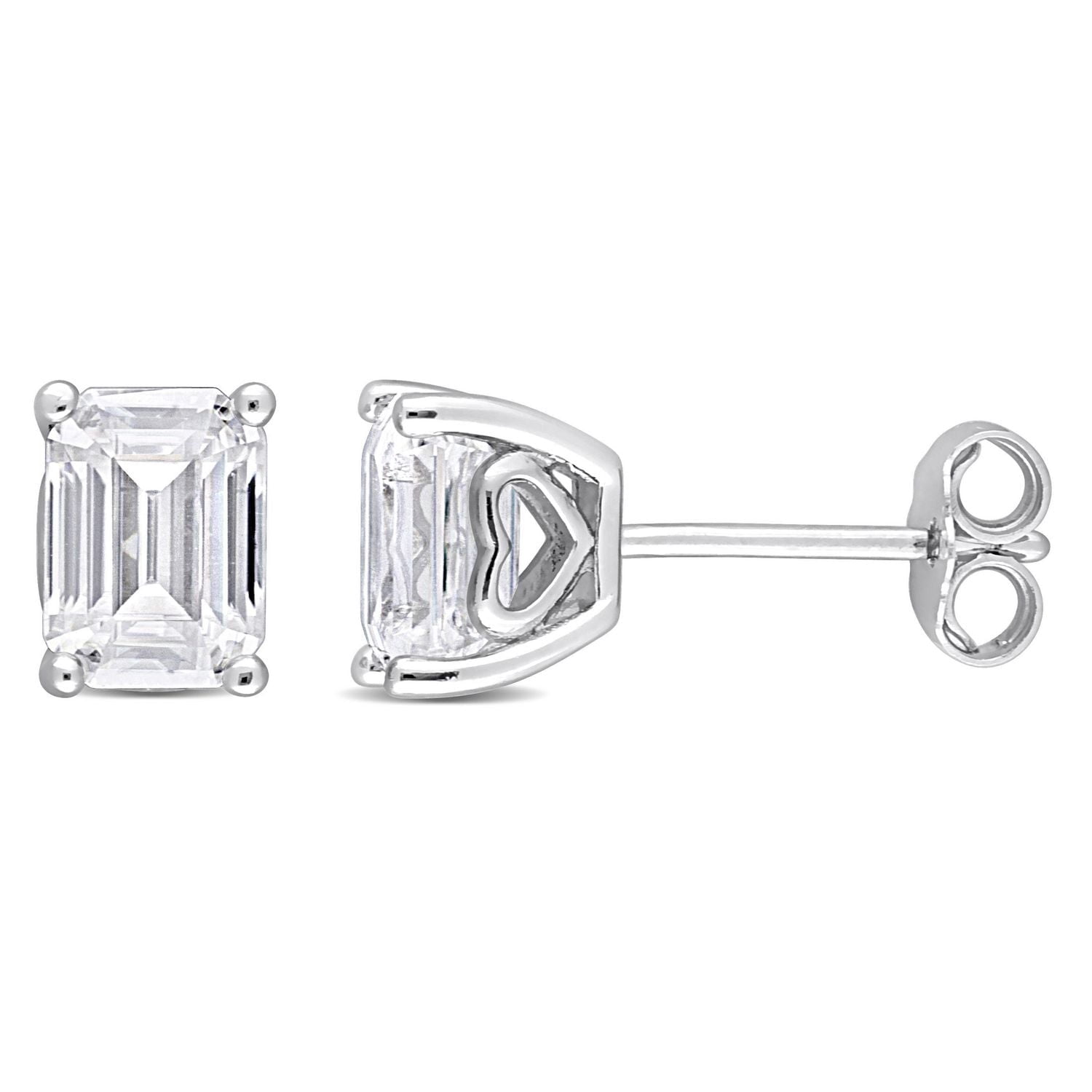 Boucles d'oreilles Miabella à Solitaire Moissanite de coupe-émeraude en Argent Sterling