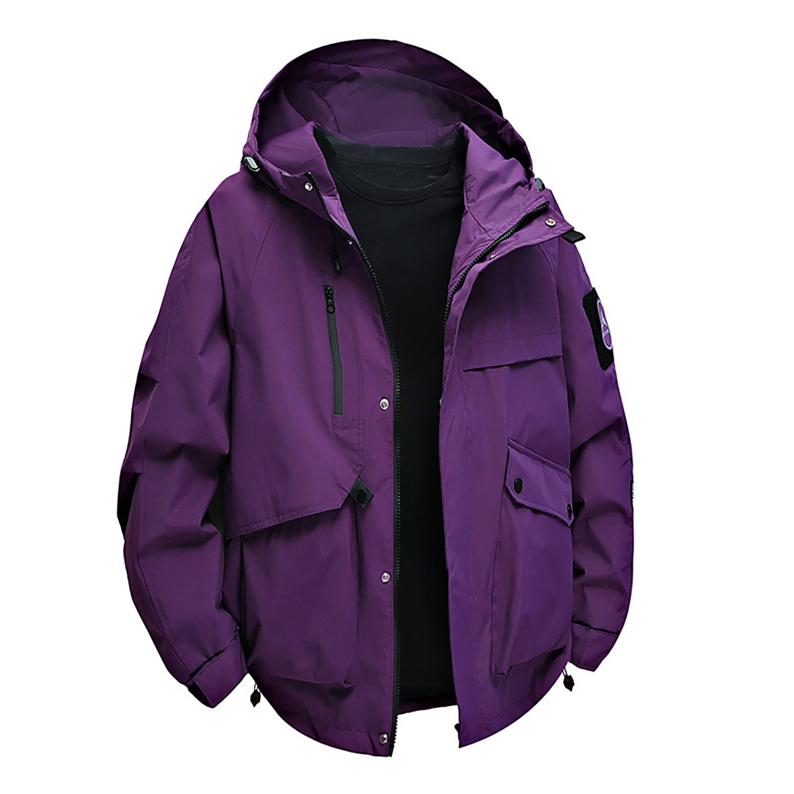 WRKEKC Manteau de Travail Imperméable Robuste à Capuche, Imperméable Résistant avec Multiples Poches Utilitaires pour la Construction Extérieure par Tous les Temps et les Déplacements de Travail à Haute Visibilité Violet TG