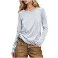 thumbnail image 1 of Yanlir Haut à Manches Longues Col Rond Décontracté Couleur Unie Confortable Extensible pour Femmes (Blanc, G), 1 of 8
