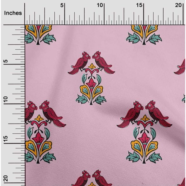 oneOone Viscose Chiffon Fabric Leaves|Bird & Floral Block Decor Fabric Printed BTY 42 Inch Wide
