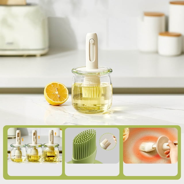 Glass Oil Bottle with Brush for Cooking Baking and Grilling | High-Temperature Storage Jar for Kitchen Use