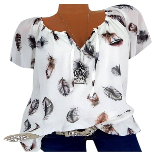 Womens V Neck T Shirts Plus Size Short Sleeve Blouse Lace Up Drawstring Loose Tops Summer Tee