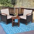 thumbnail image 3 of Patiojoy 3-Piece Patio Rattan Bistro Set Acacia Wood Frame Sofa and Side Table Beige, 3 of 6