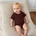 thumbnail image 2 of MIASHUI Barboteuse pour Bébé à Manches Courtes, Col Polo, Tenue de Petit Gentleman, Brun, 0-3 Mois, 2 of 3