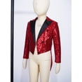 thumbnail image 4 of Xnihocha Veste de Smoking pour Garçon, Blazer à Paillettes, Queue-de-Pie, Habit Queue d'Hirondelle, Souper, Fête, Manteau Habillé Formel, Bourgogne 8, 4 of 7