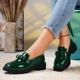 thumbnail image 2 of LOVZFMLL Chaussures pour Femmes Tendance Classiques en Cuir Verni Confort Décontractées à Bout Rond Fermé Slip On Mocassins Habillés à Nœud Vert 6, 2 of 4