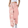 thumbnail image 1 of Besolor Pantalons de Survêtement pour Femmes Taille Haute Imprimé Cœur Bas Resserré Décontracté Ample Confortable avec Poches, 1 of 2