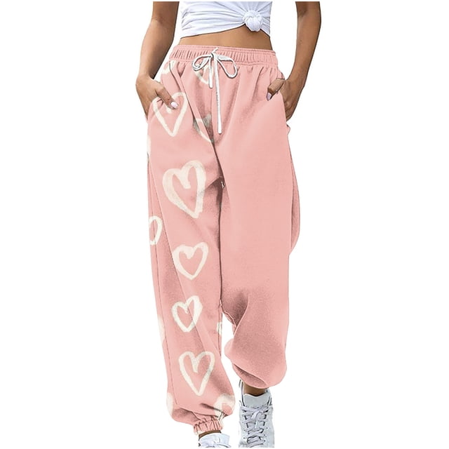 Besolor Pantalons de Survêtement pour Femmes Taille Haute Imprimé Cœur Bas Resserré Décontracté Ample Confortable avec Poches
