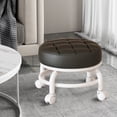 thumbnail image 4 of Black Rolling Low Stool With Wheels Multifunctional Portable Design Durable Pu Leather For Home Office Universal Lightweight Seating #575PA, 4 of 7